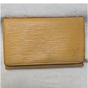 Authentic Elise Epi Louis Vuitton Yellow Leather Wallet with Snap Closure